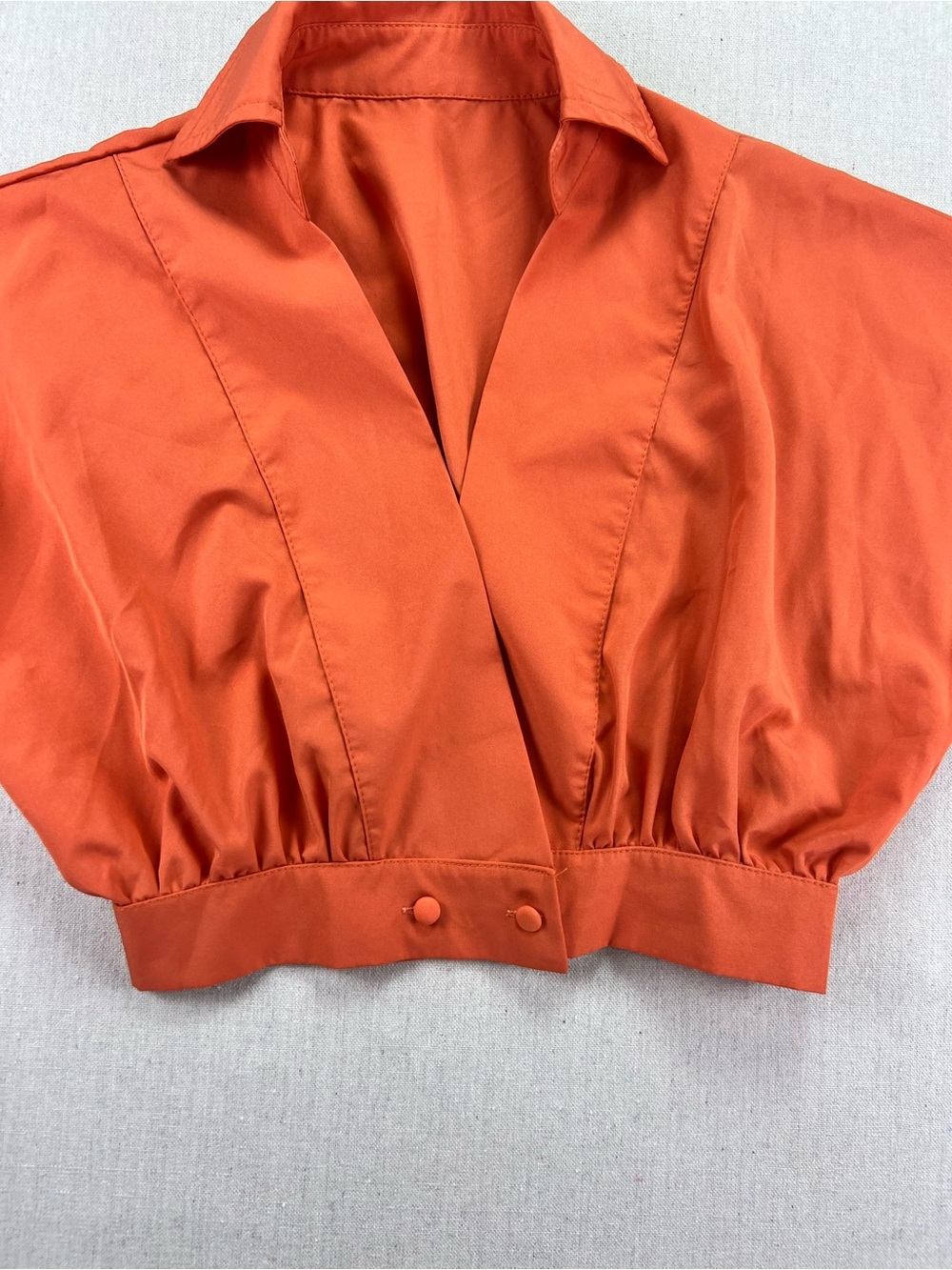 Women's Orange Cropped Collared Short Sleeve Pleated Indie Boho Flirty V-Neck M - Picture 3 of 6